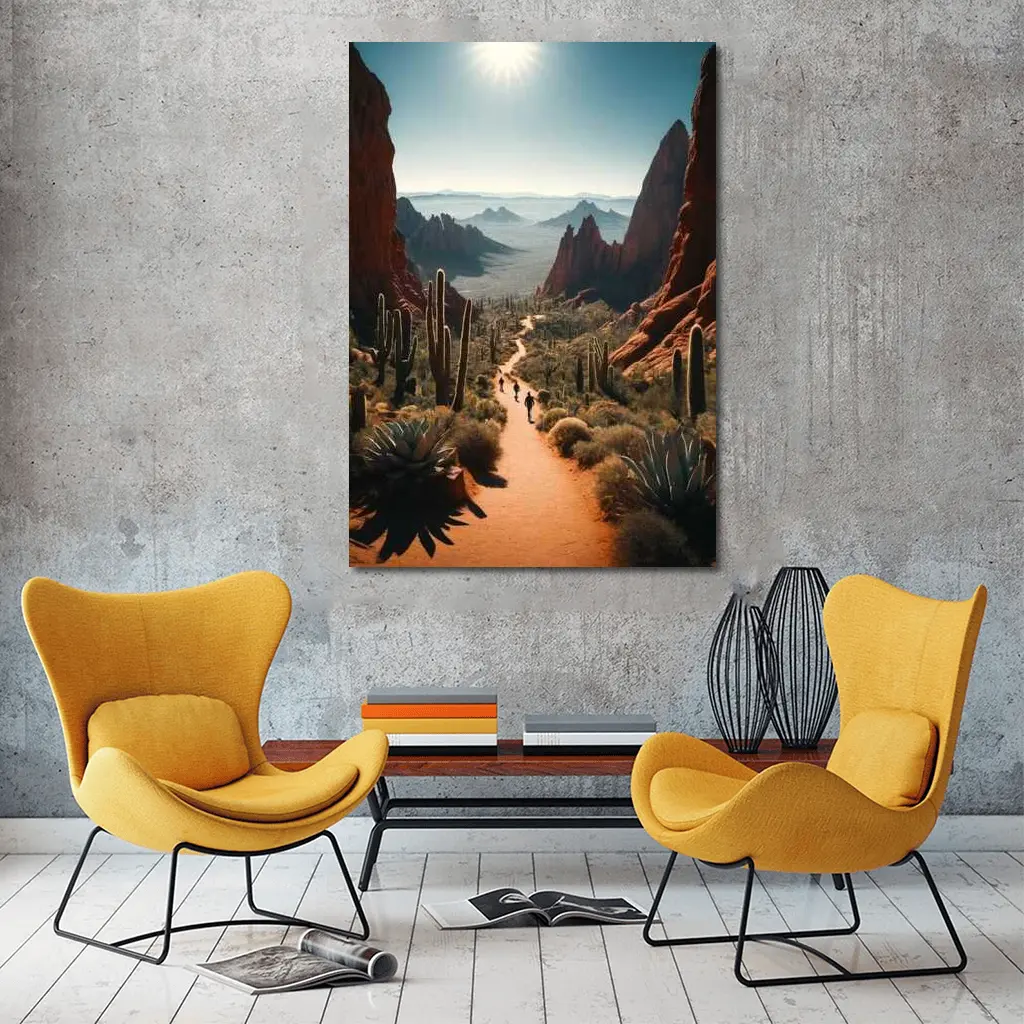Desert Canyon Trail With Saguaro Cacti – Wall Art