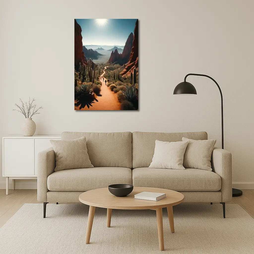 Desert Canyon Trail With Saguaro Cacti – Wall Art