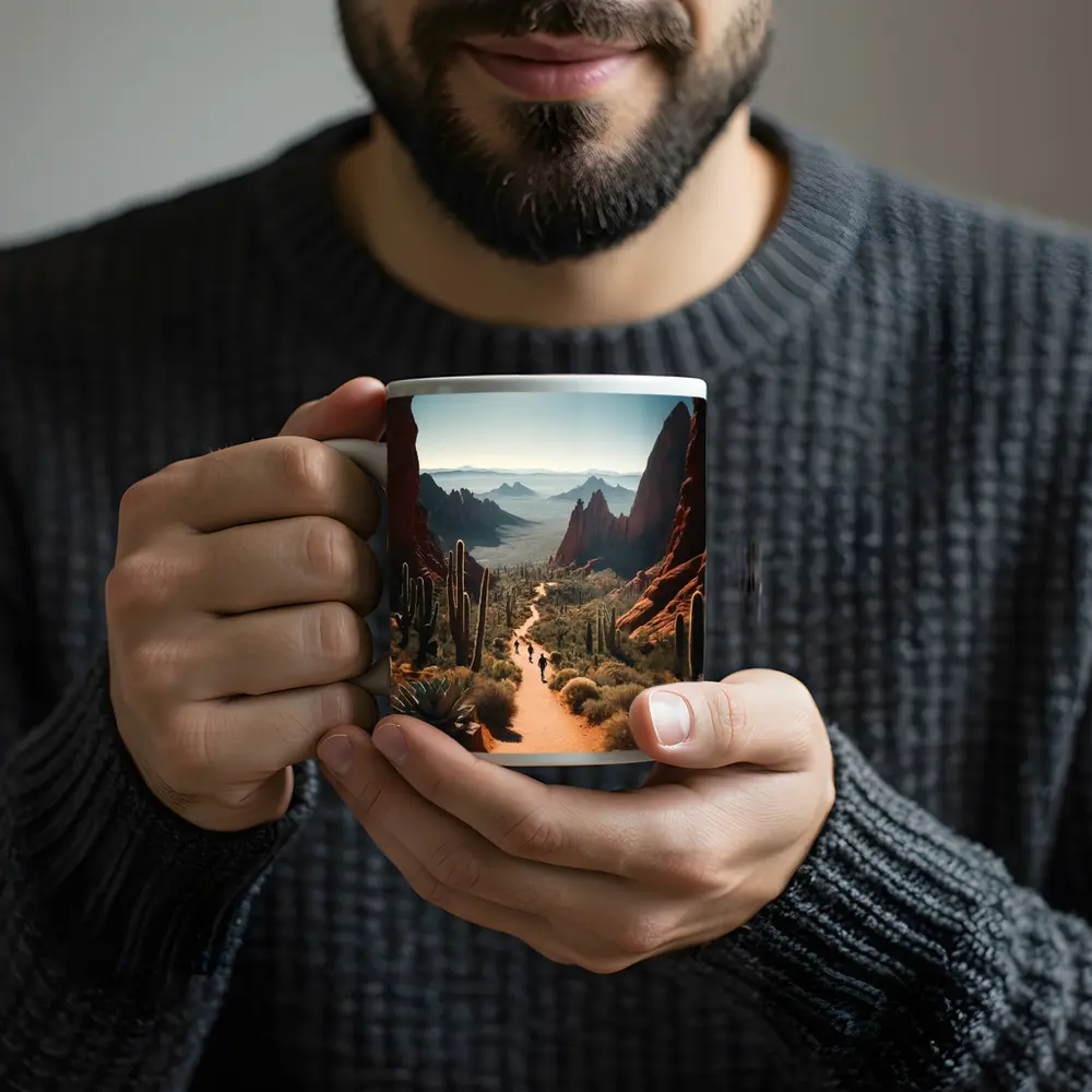 Desert Canyon Trail With Saguaro Cacti – Mugs