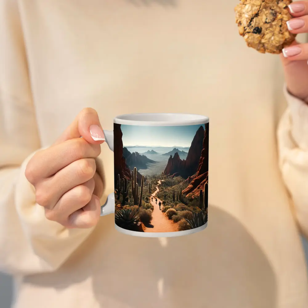 Desert Canyon Trail With Saguaro Cacti – Mugs
