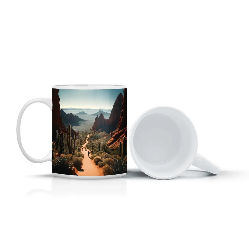 Desert Canyon Trail With Saguaro Cacti – Mugs