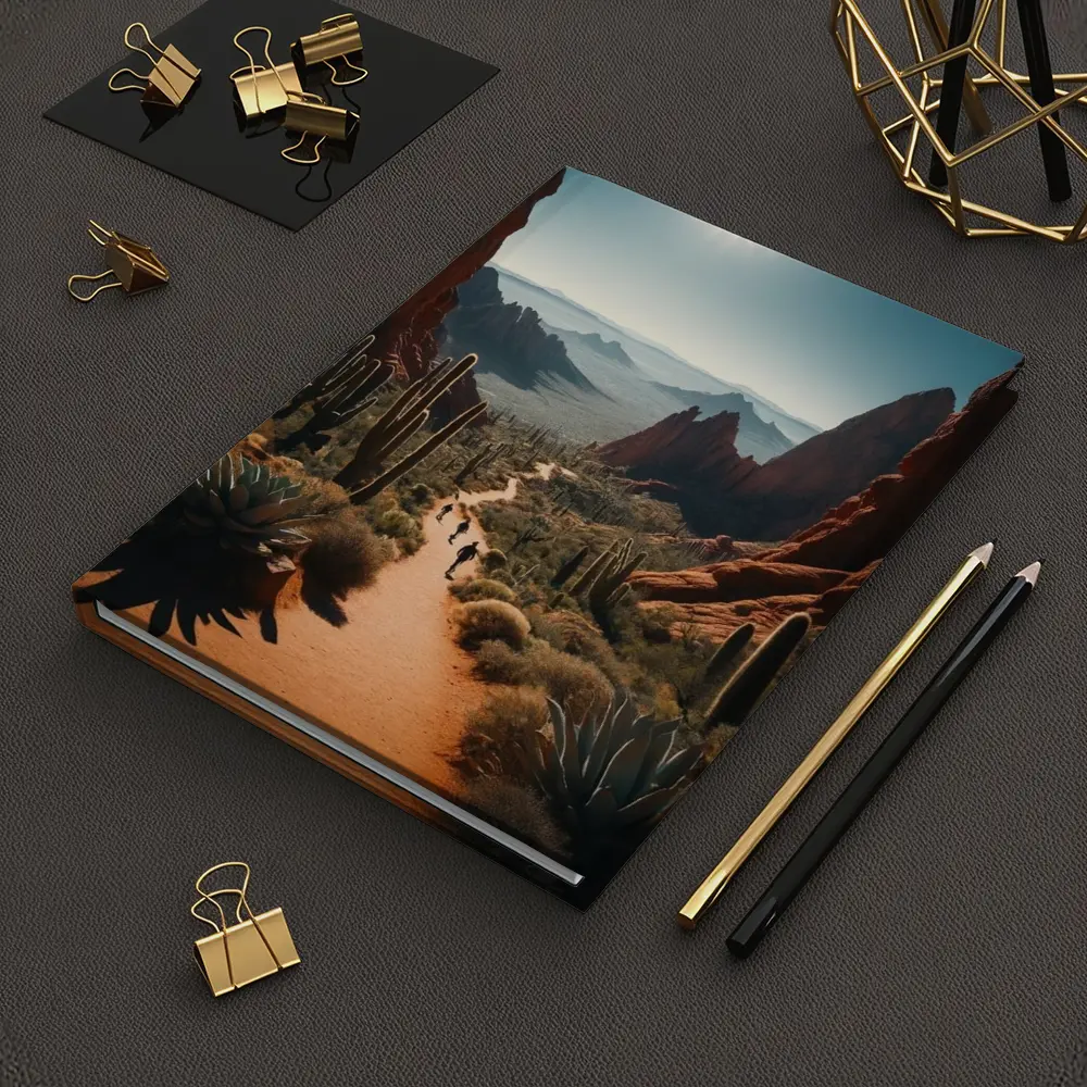 Desert Canyon Trail With Saguaro Cacti – Notebooks