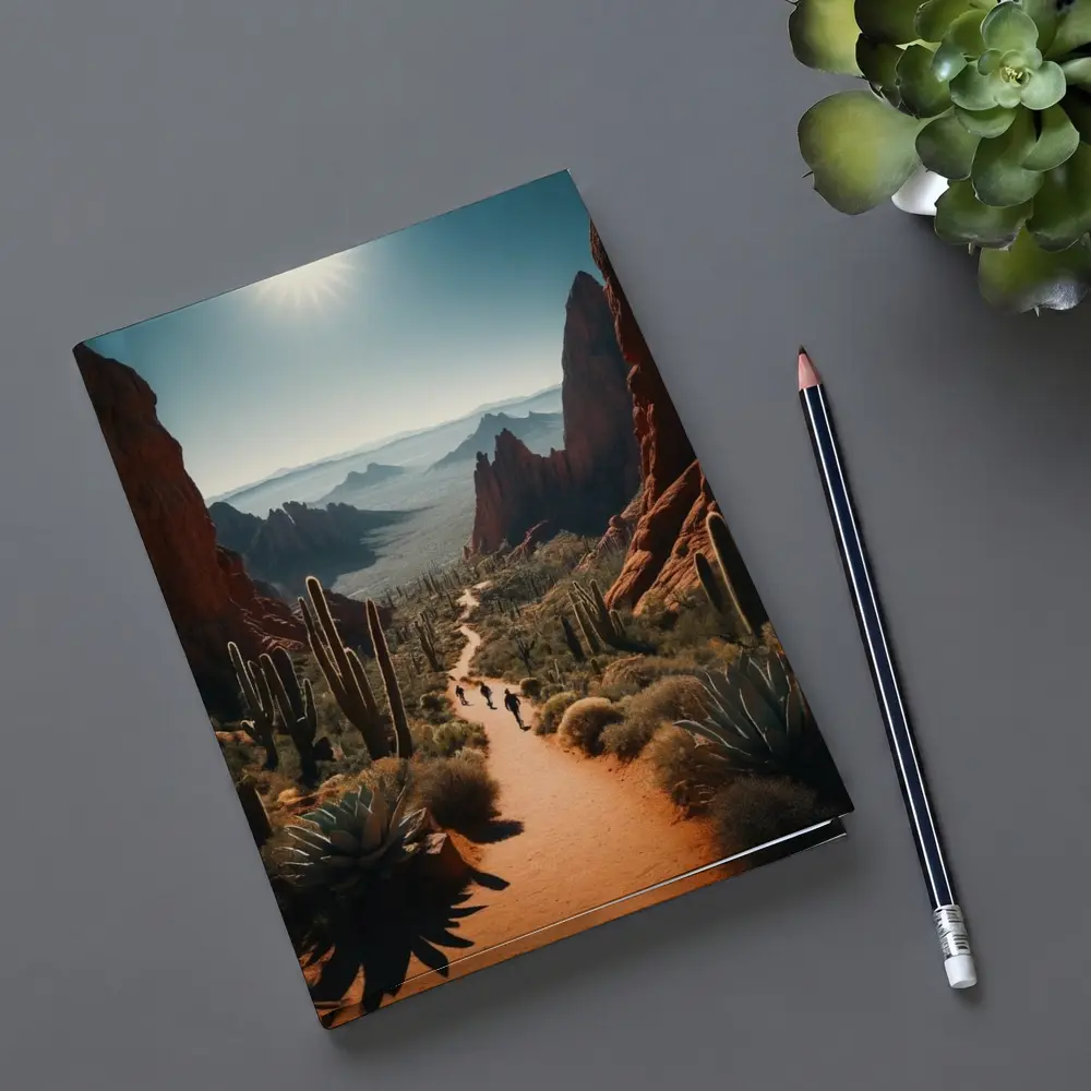 Desert Canyon Trail With Saguaro Cacti – Notebooks