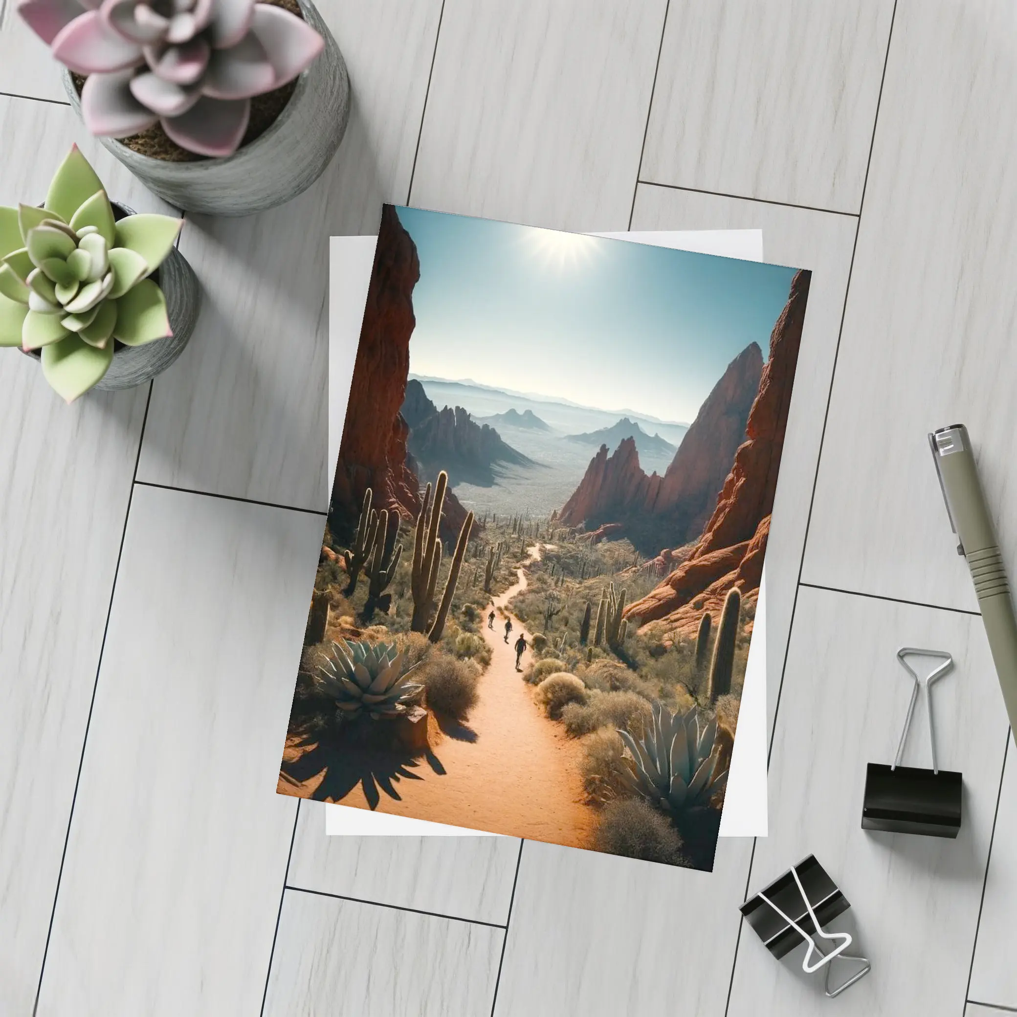 Desert Canyon Trail With Saguaro Cacti – Postcards