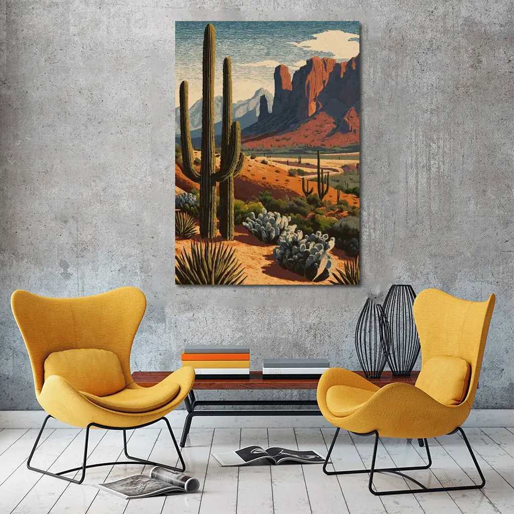 Desert Saguaro Cactus Red Rock Mountains – Wall Art