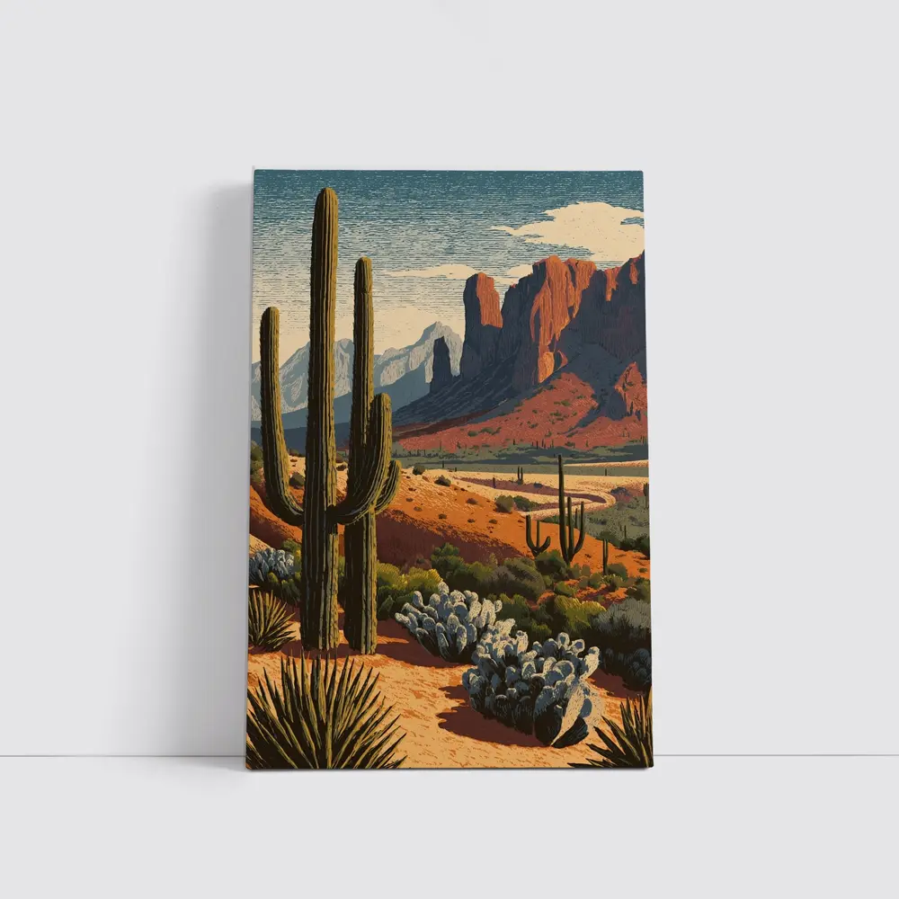 Desert Saguaro Cactus Red Rock Mountains – Wall Art