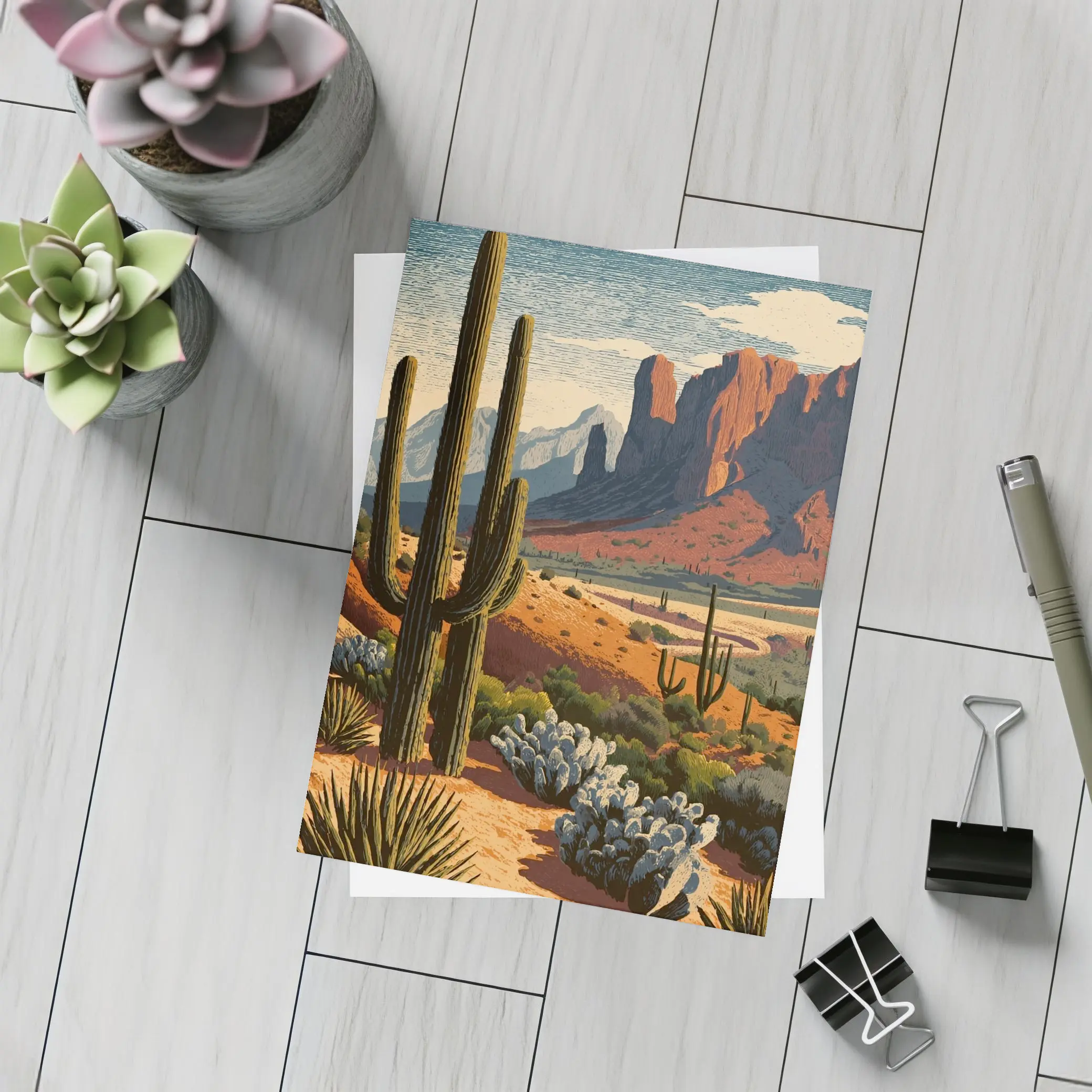Desert Saguaro Cactus Red Rock Mountains – Postcards