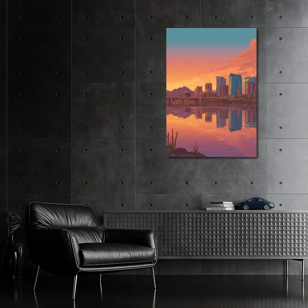 Phoenix Arizona Skyline Sunset River Reflection – Wall Art