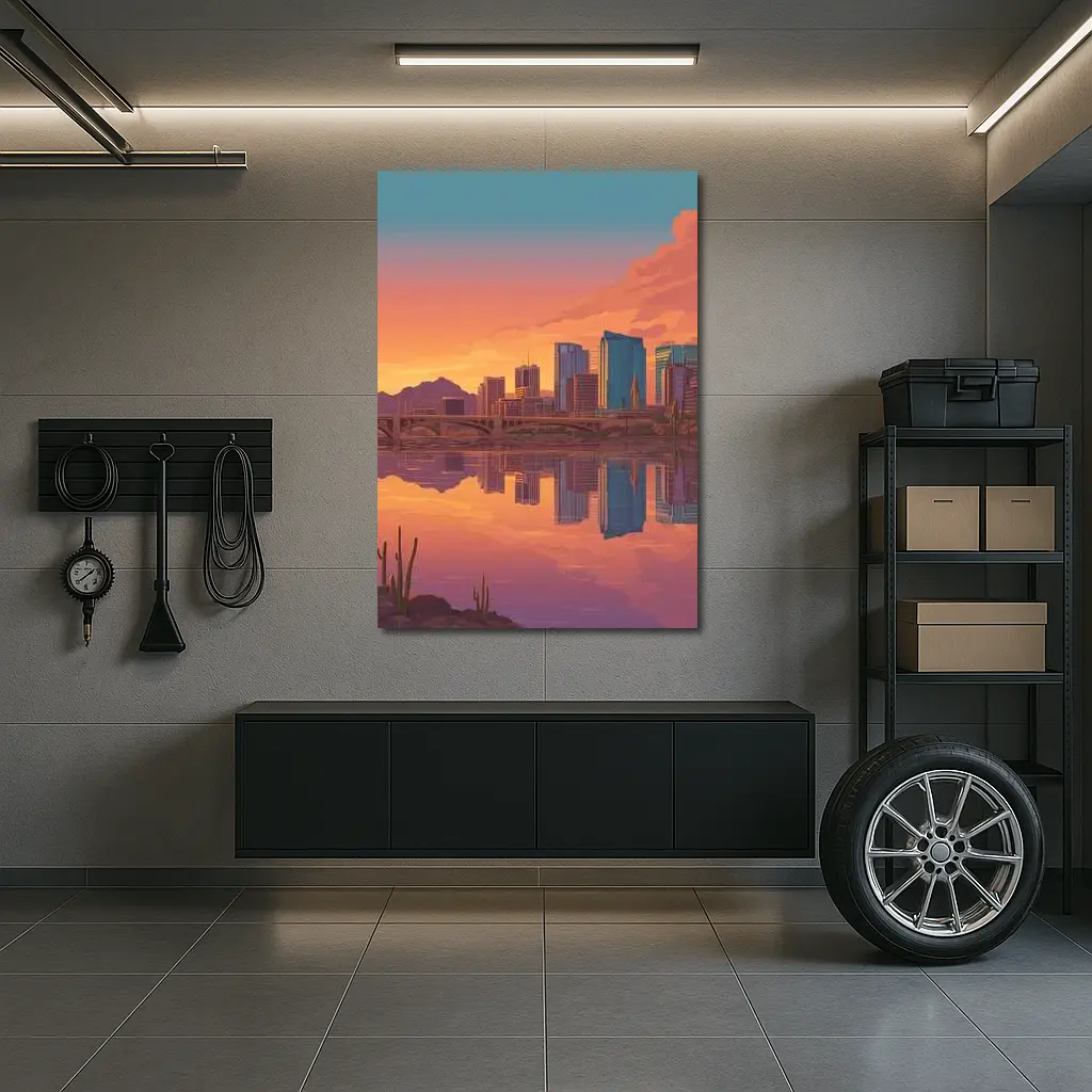 Phoenix Arizona Skyline Sunset River Reflection – Wall Art