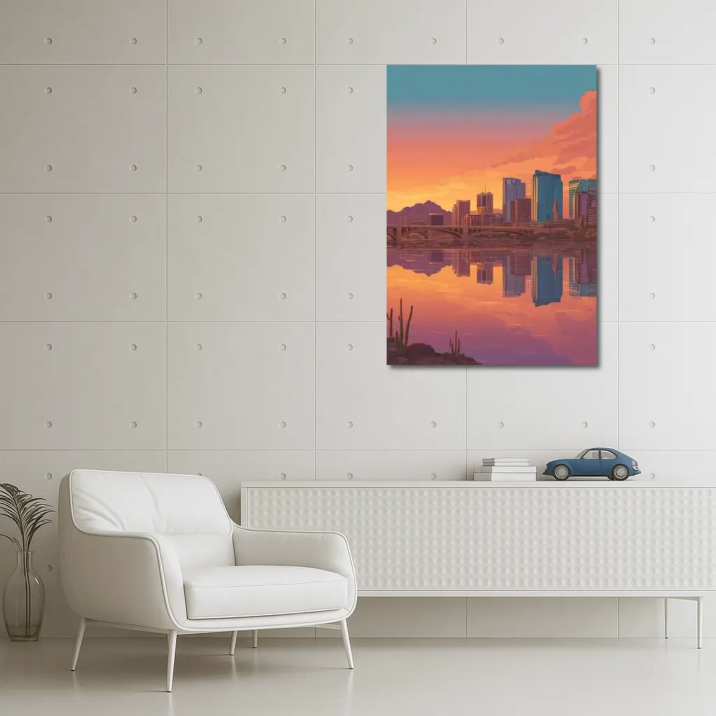 Phoenix Arizona Skyline Sunset River Reflection – Wall Art