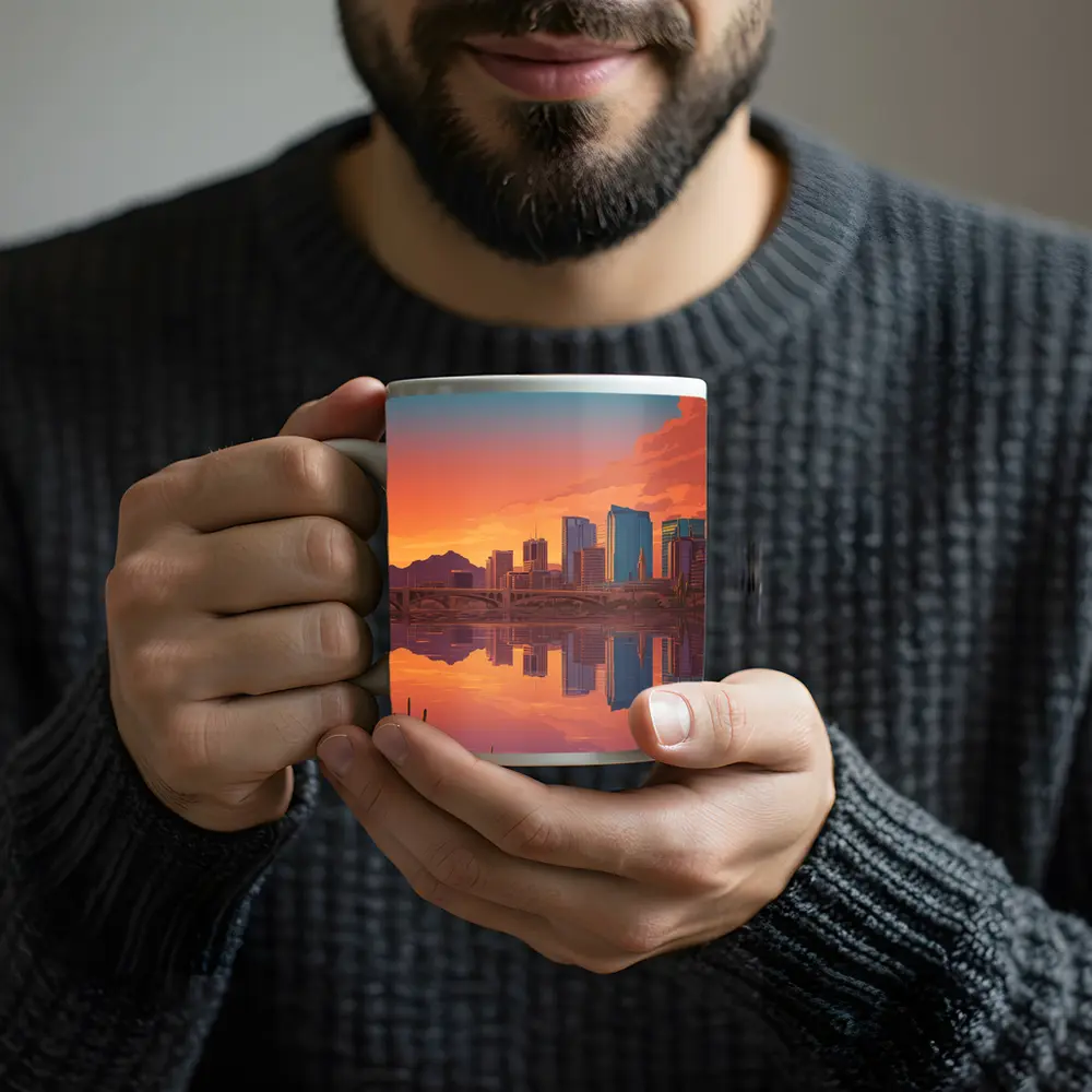 Phoenix Arizona Skyline Sunset River Reflection – Mugs