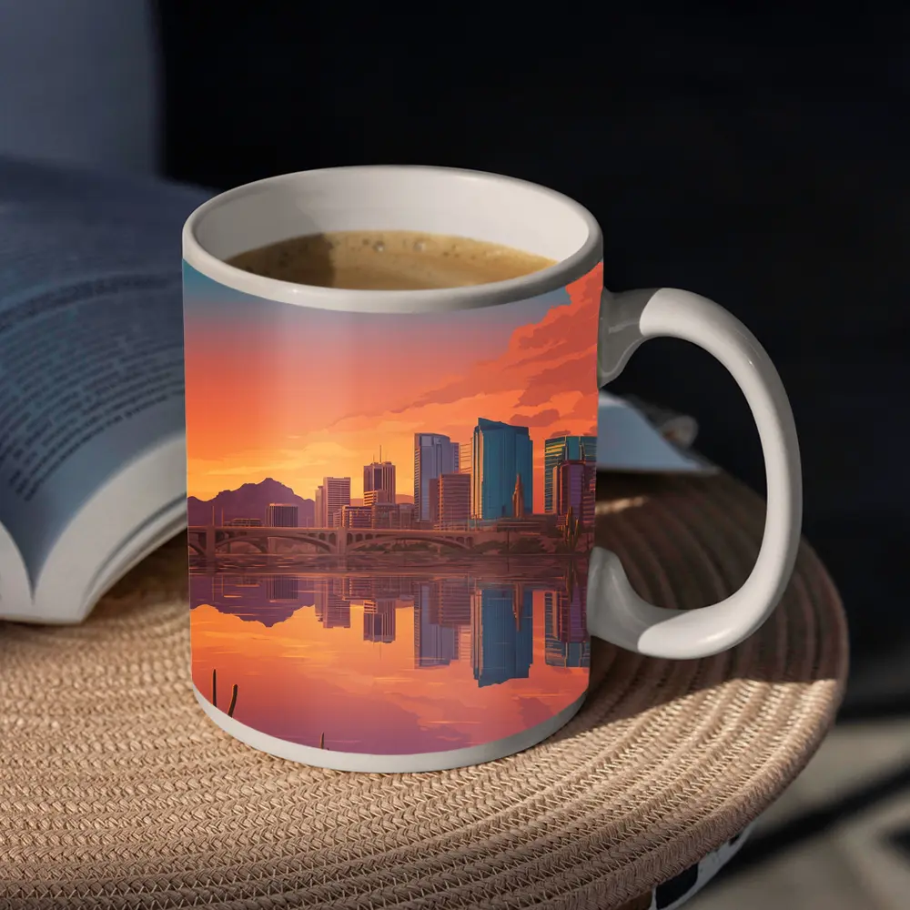 Phoenix Arizona Skyline Sunset River Reflection – Mugs