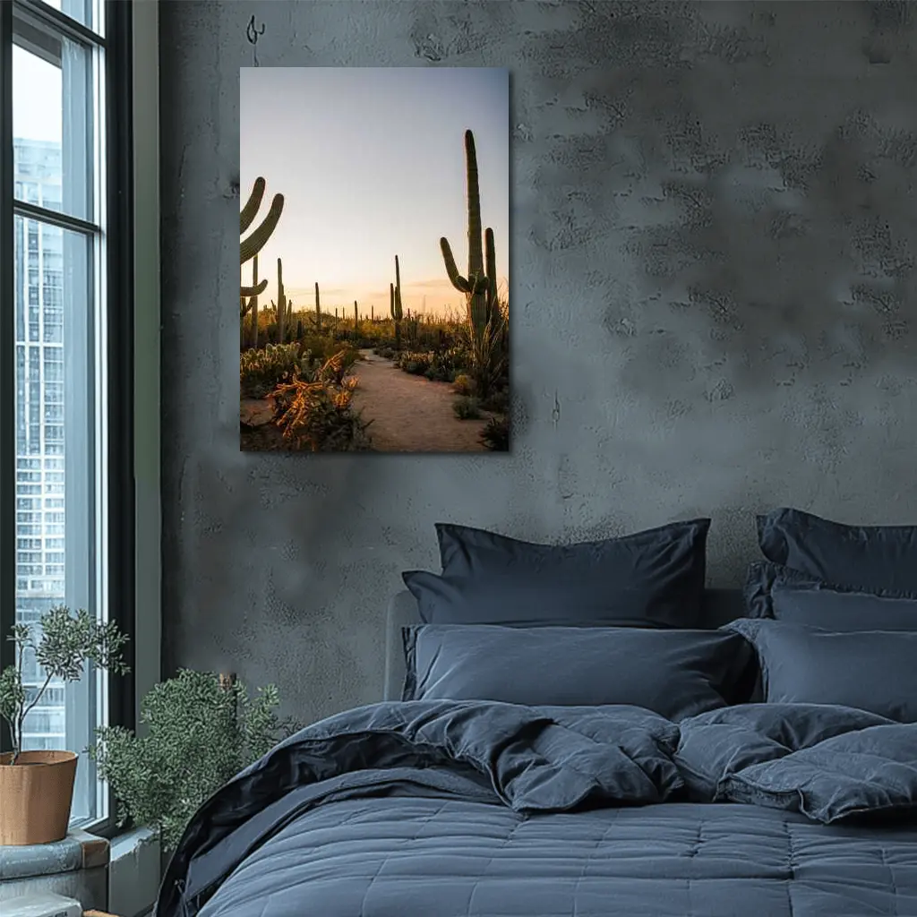 Saguaro Cactus Desert Path Golden Sunset – Wall Art