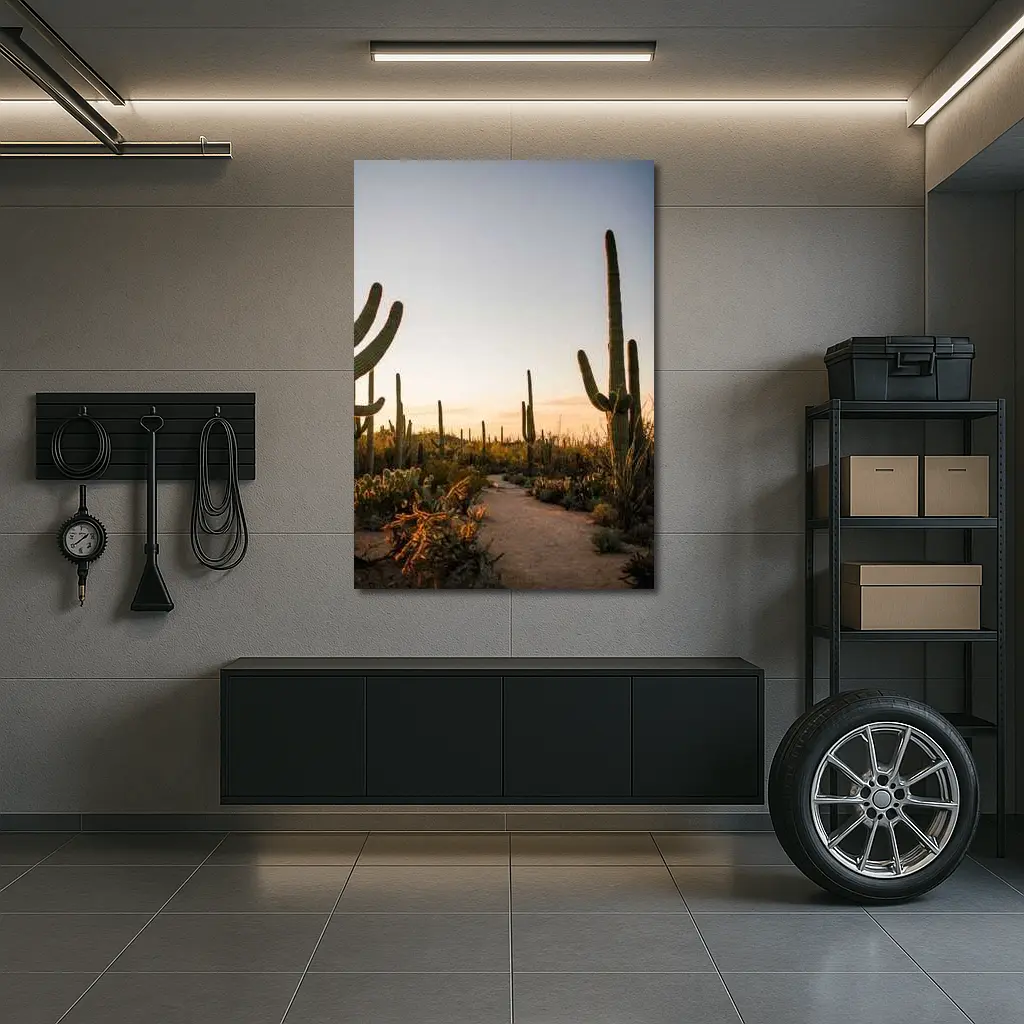Saguaro Cactus Desert Path Golden Sunset – Wall Art