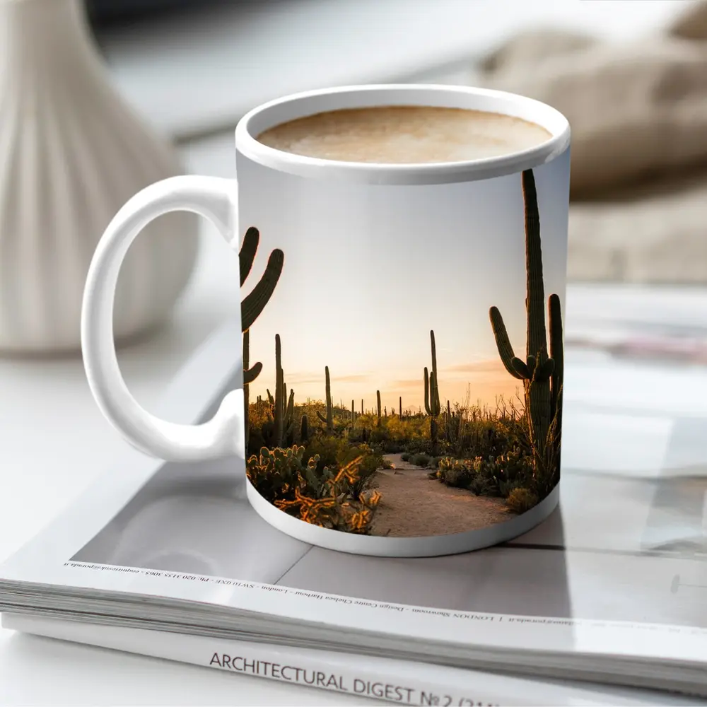Saguaro Cactus Desert Path Golden Sunset – Mugs