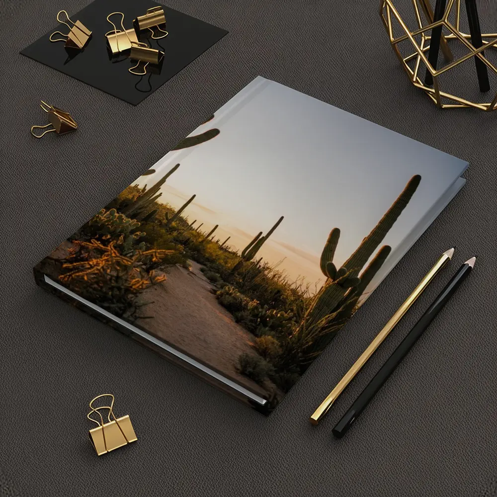 Saguaro Cactus Desert Path Golden Sunset – Notebooks