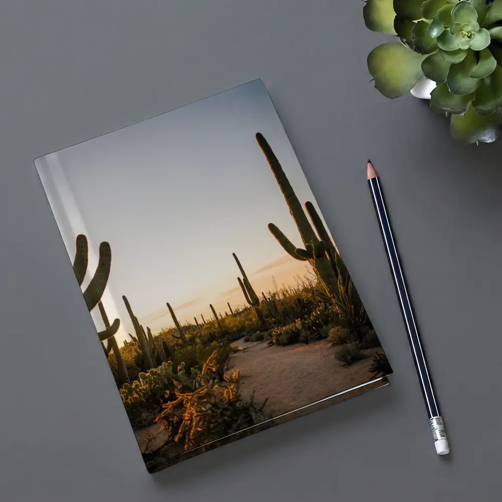 Saguaro Cactus Desert Path Golden Sunset – Notebooks