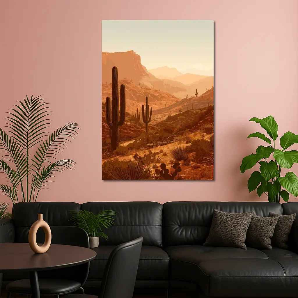 Desert Canyon Saguaro Cactus Warm Sunset – Wall Art