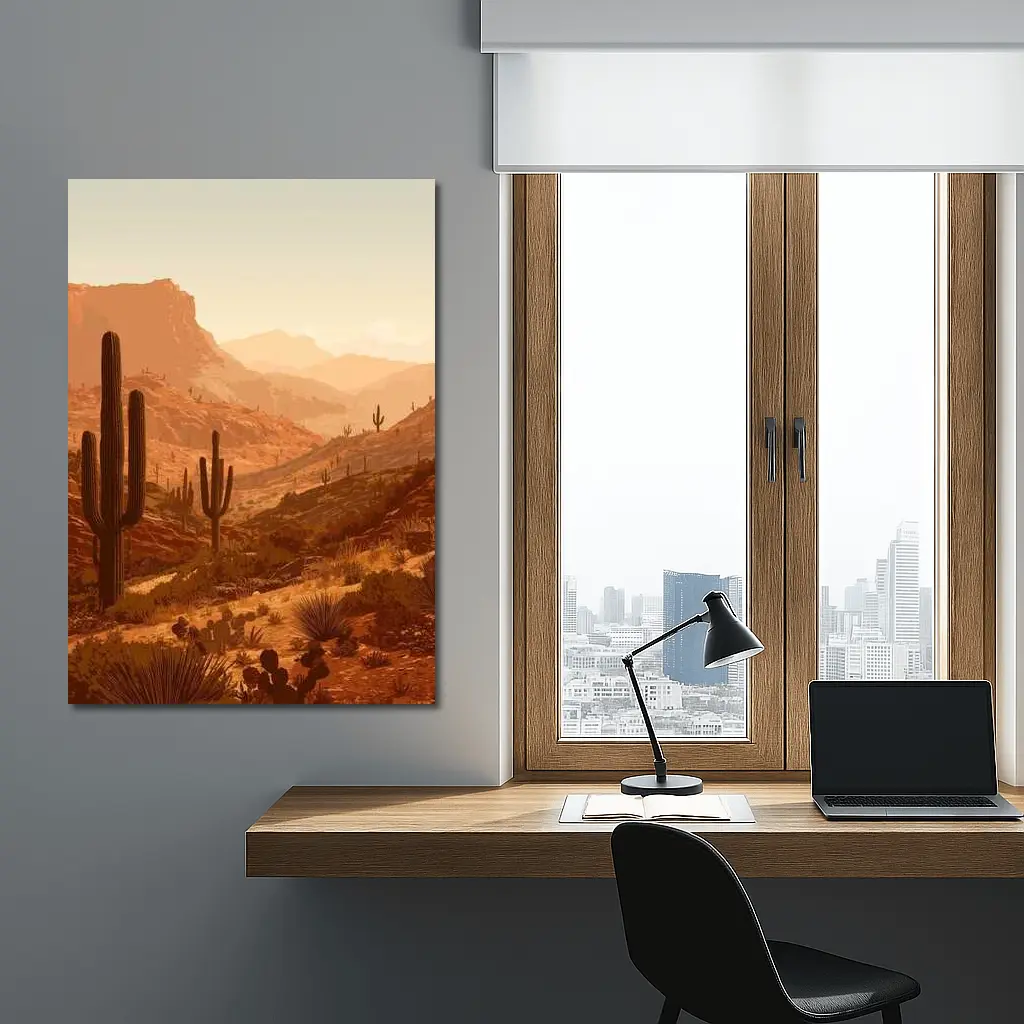 Desert Canyon Saguaro Cactus Warm Sunset – Wall Art
