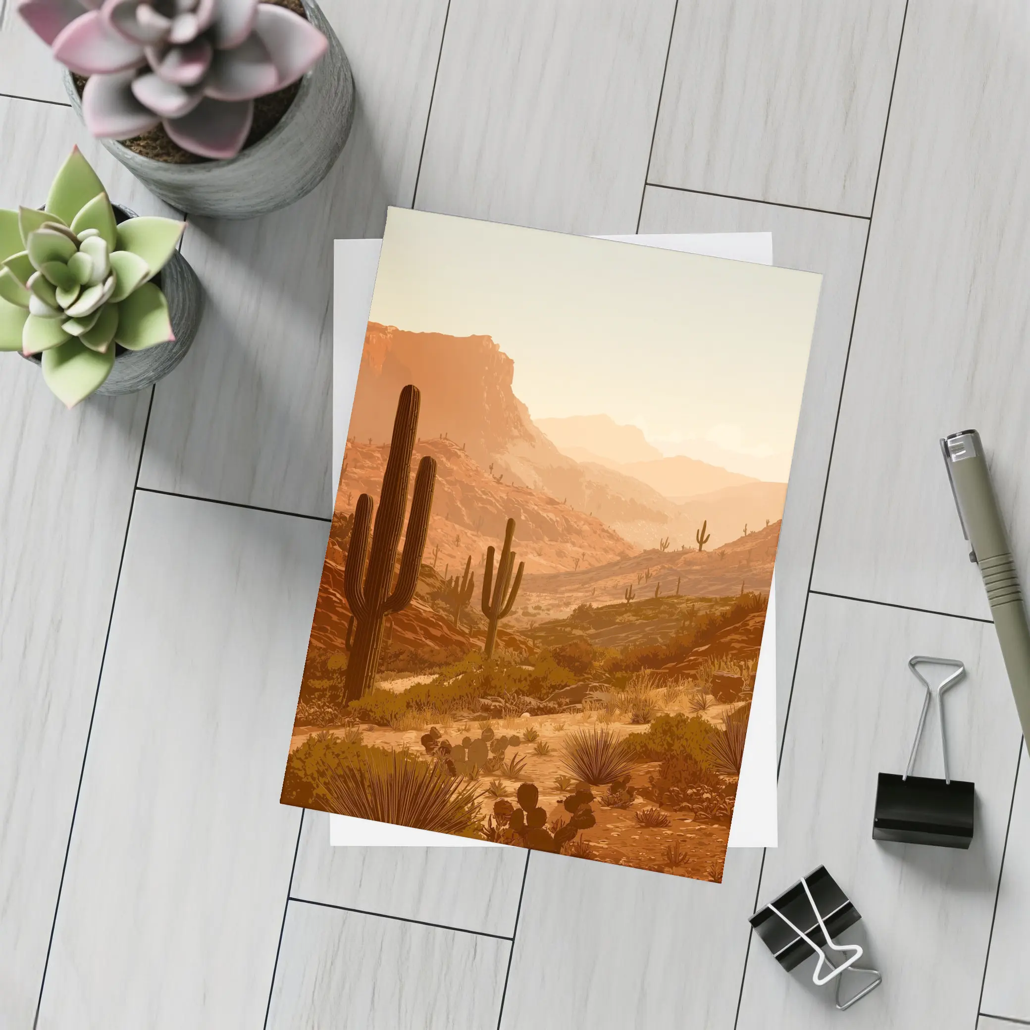 Desert Canyon Saguaro Cactus Warm Sunset – Postcards
