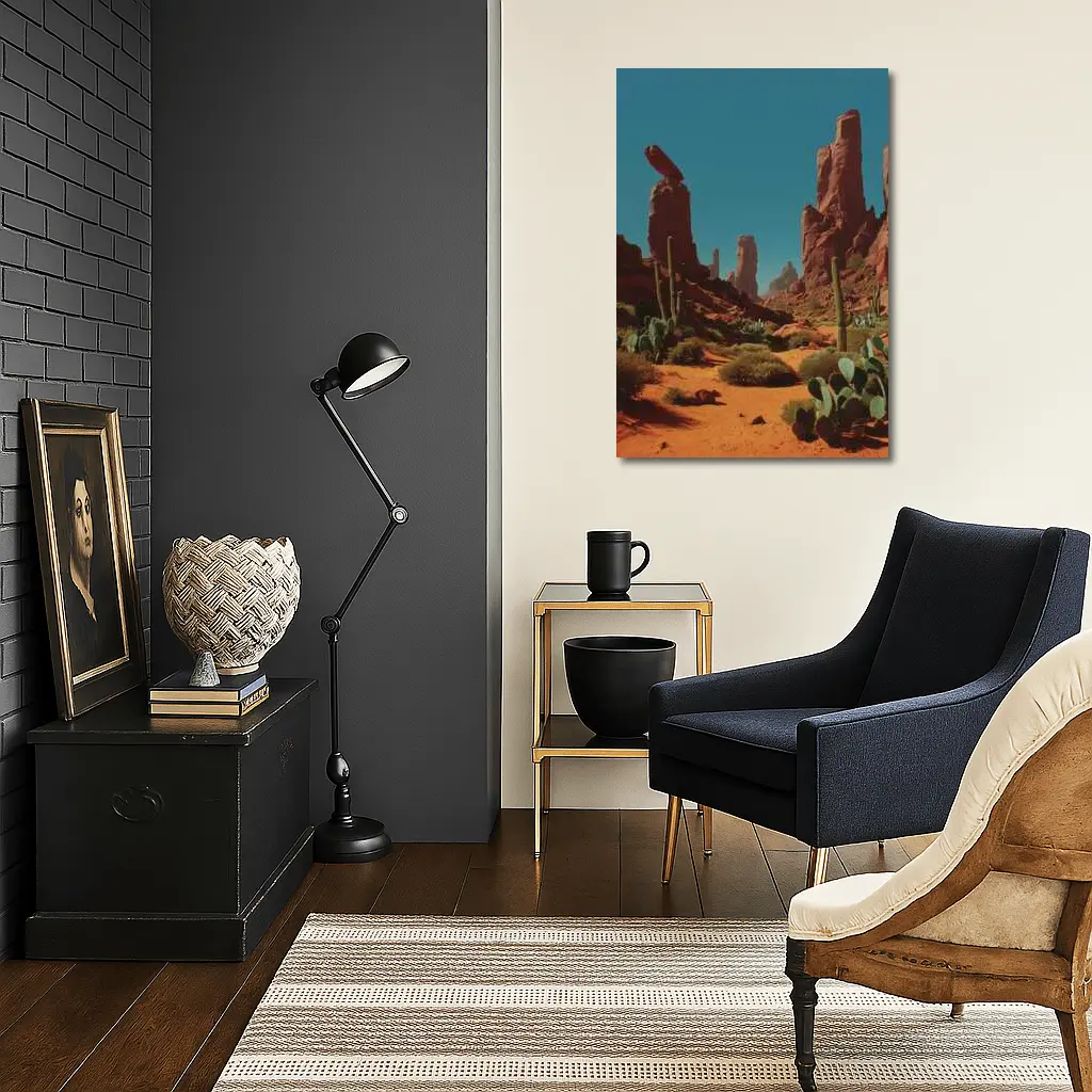 Red Rock Desert Canyons With Saguaro Cacti – Wall Art