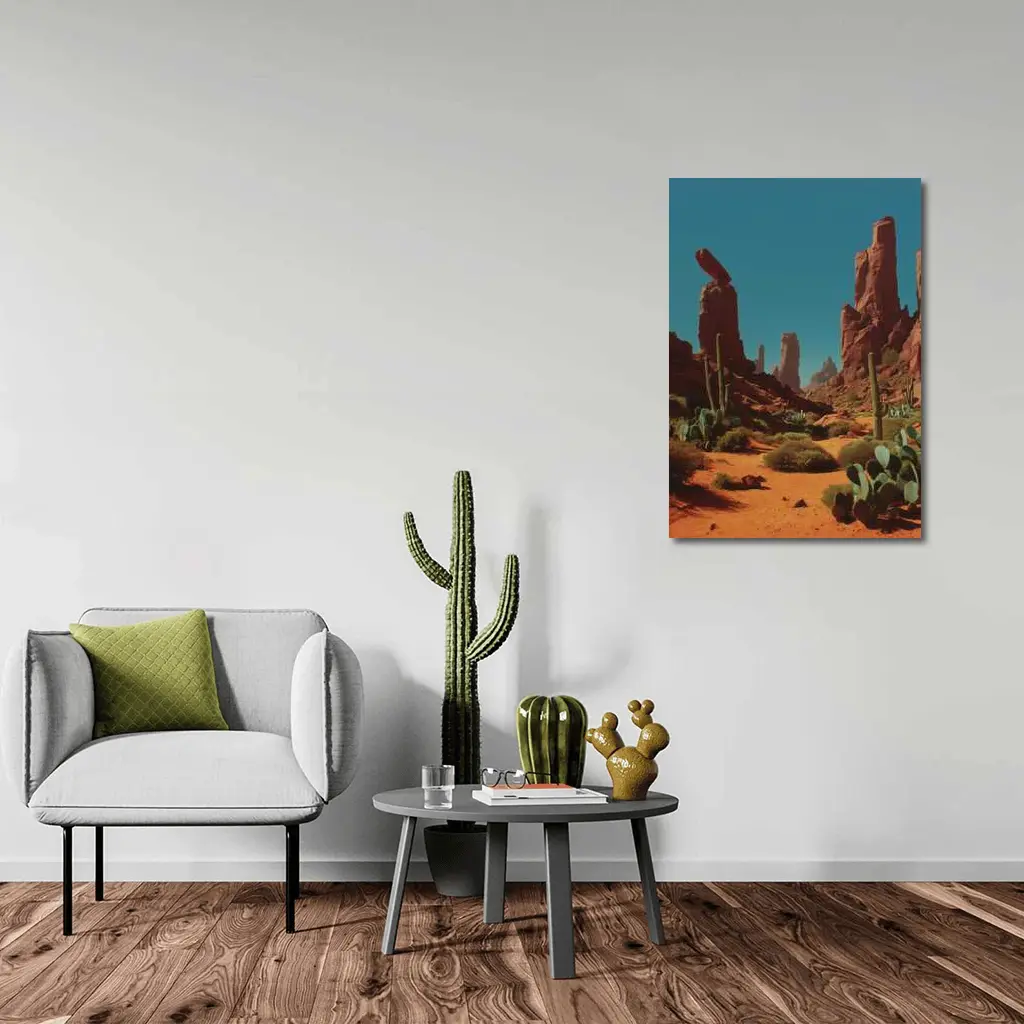 Red Rock Desert Canyons With Saguaro Cacti – Wall Art