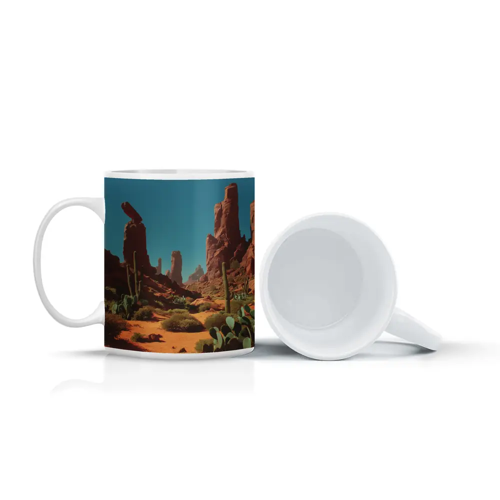 Red Rock Desert Canyons With Saguaro Cacti – Mugs