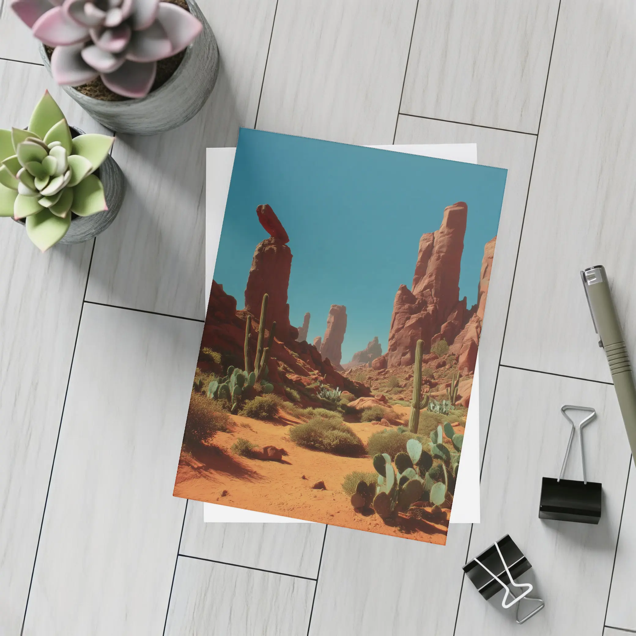 Red Rock Desert Canyons With Saguaro Cacti – Postcards