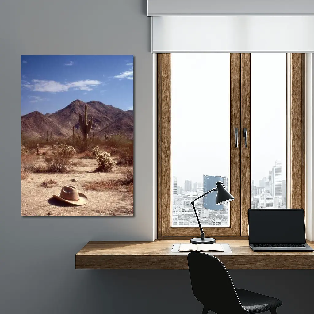 Cowboy Hat Saguaro Cactus Desert Mountain Landscape – Wall Art