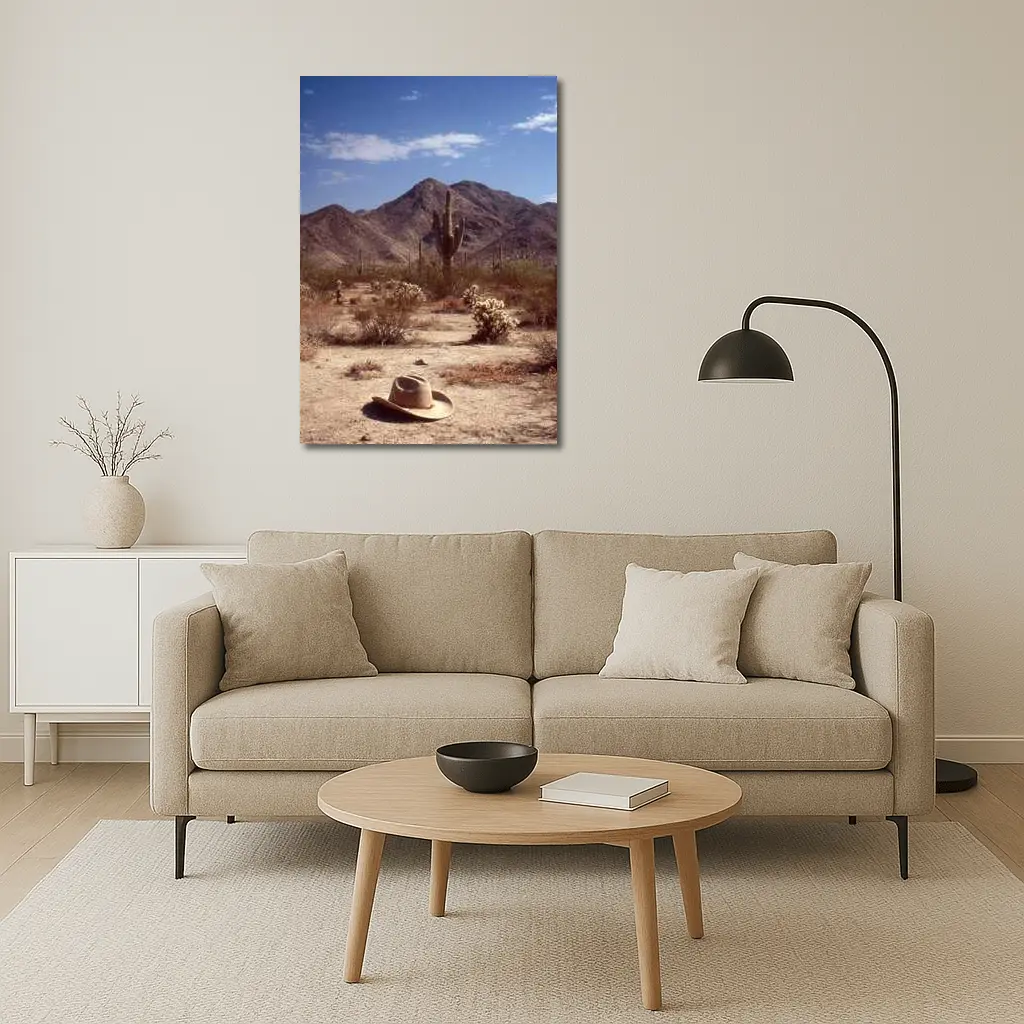 Cowboy Hat Saguaro Cactus Desert Mountain Landscape – Wall Art