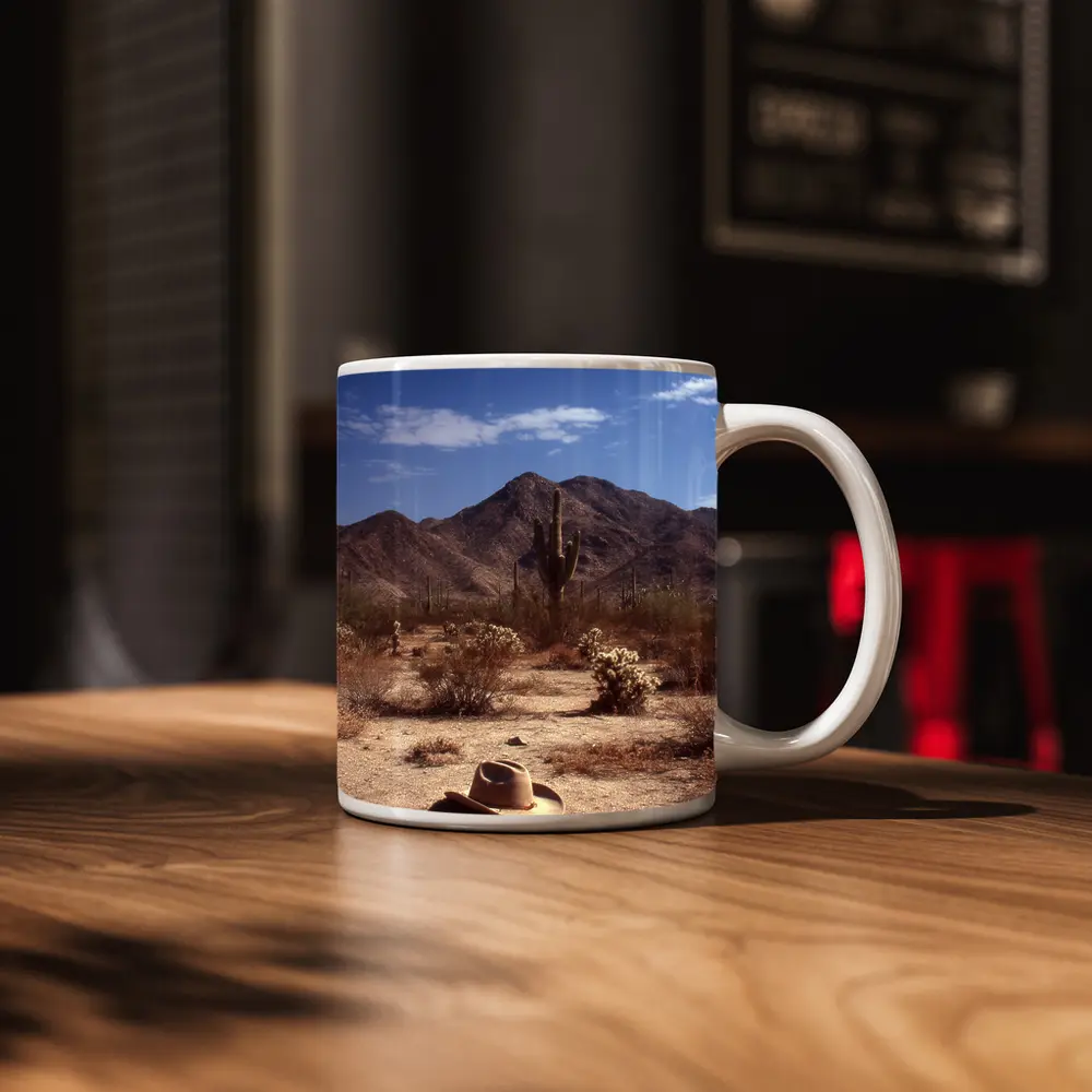 Cowboy Hat Saguaro Cactus Desert Mountain Landscape – Mugs