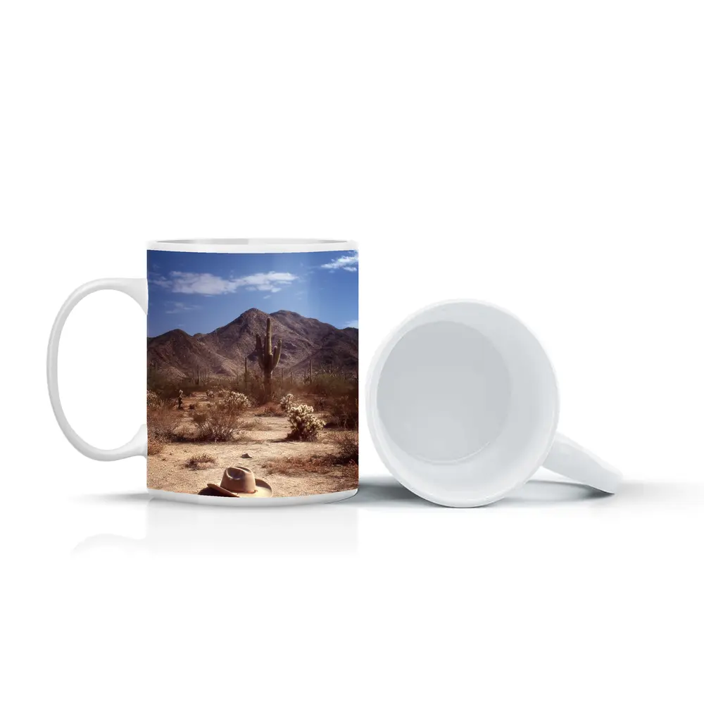 Cowboy Hat Saguaro Cactus Desert Mountain Landscape – Mugs