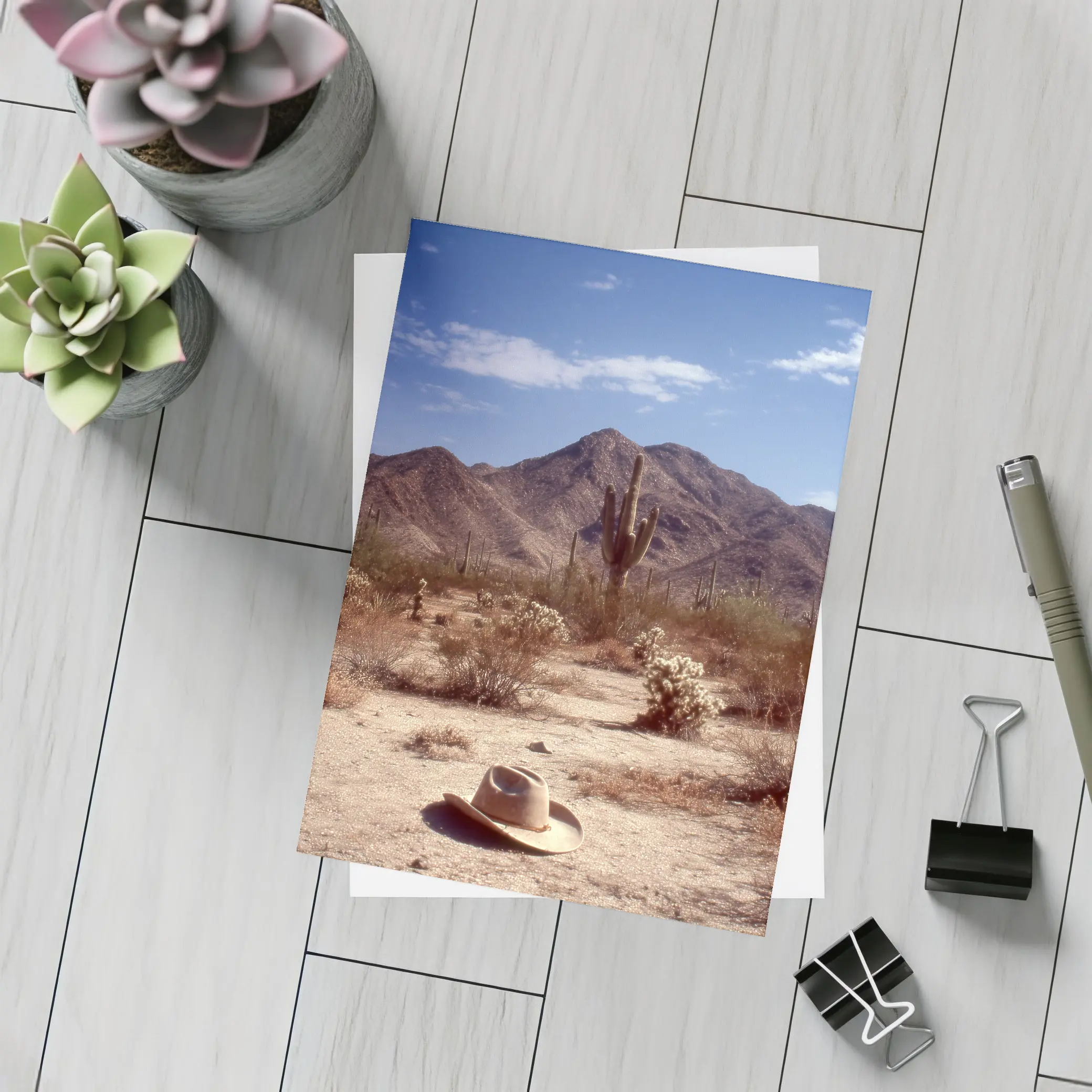 Cowboy Hat Saguaro Cactus Desert Mountain Landscape – Postcards