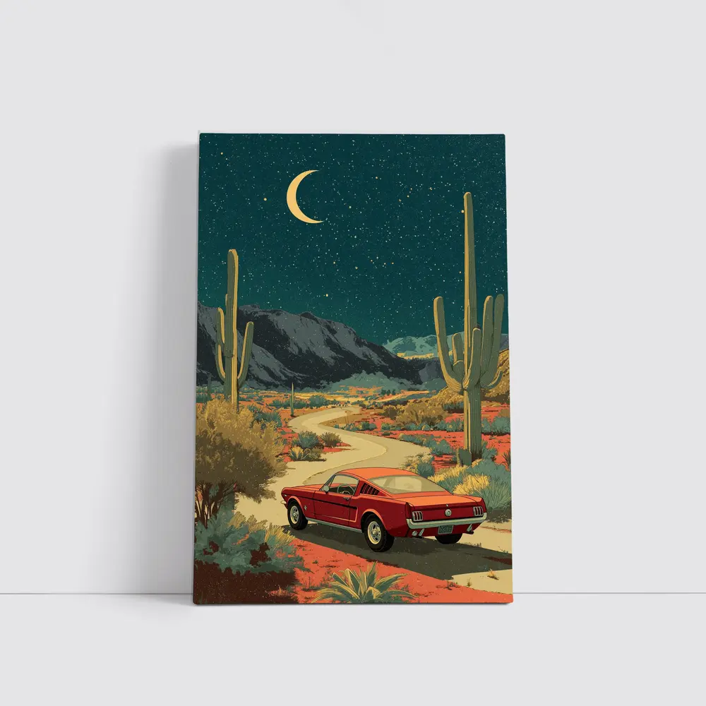 Ford Mustang Red Desert Night Drive – Wall Art