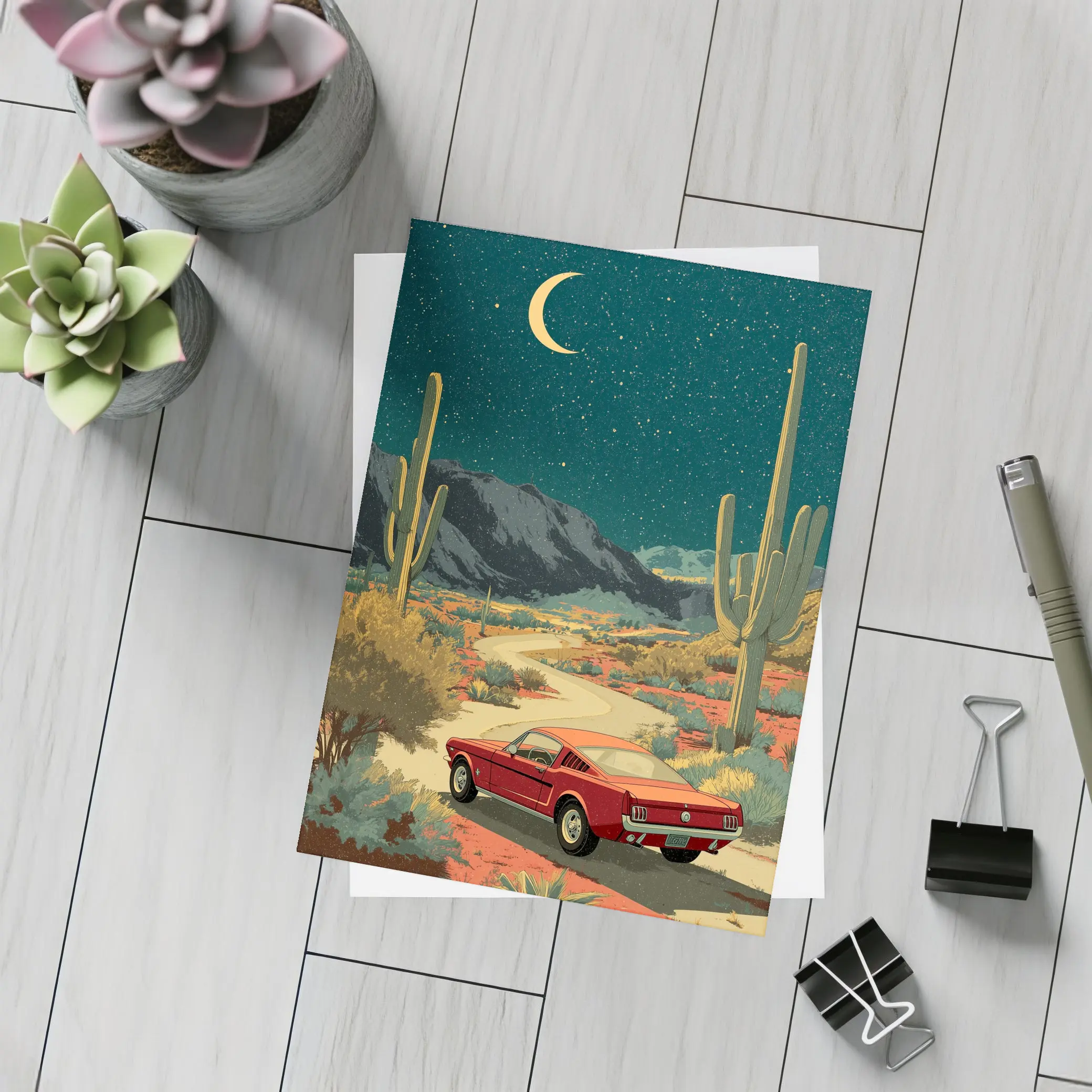 Ford Mustang Red Desert Night Drive – Postcards