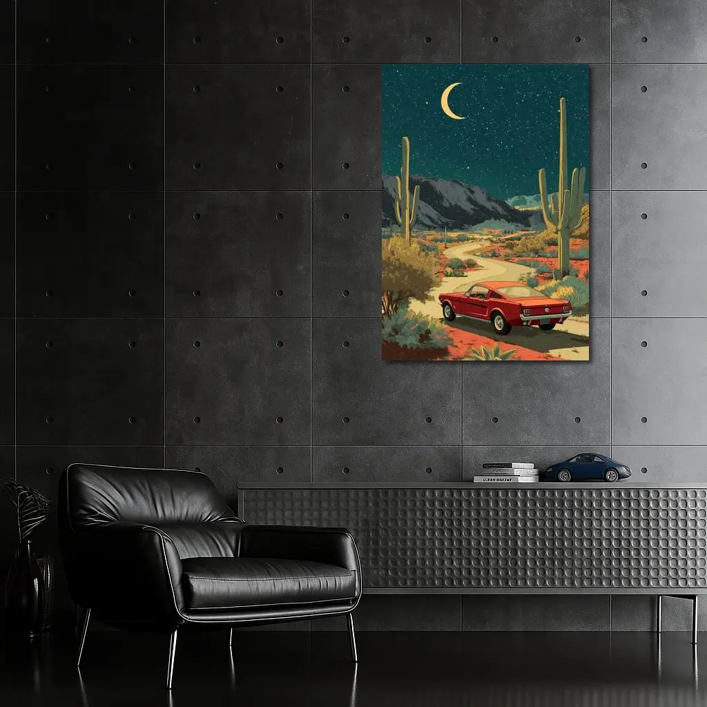 Ford Mustang Red Desert Night Drive – Wall Art