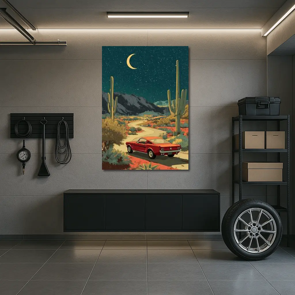 Ford Mustang Red Desert Night Drive – Wall Art