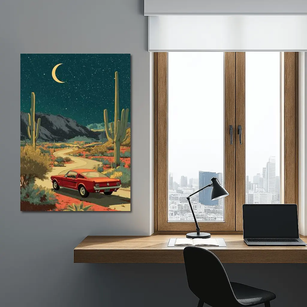 Ford Mustang Red Desert Night Drive – Wall Art