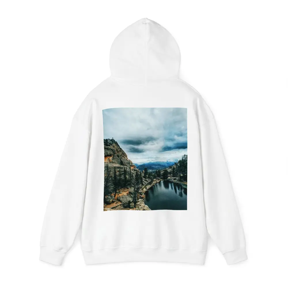 Mountain Lake Rocky Cliff Cloudy Sky – Hoodies