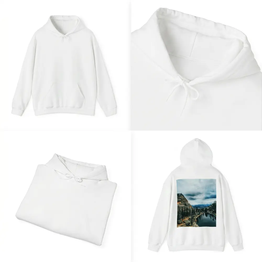 Mountain Lake Rocky Cliff Cloudy Sky – Hoodies