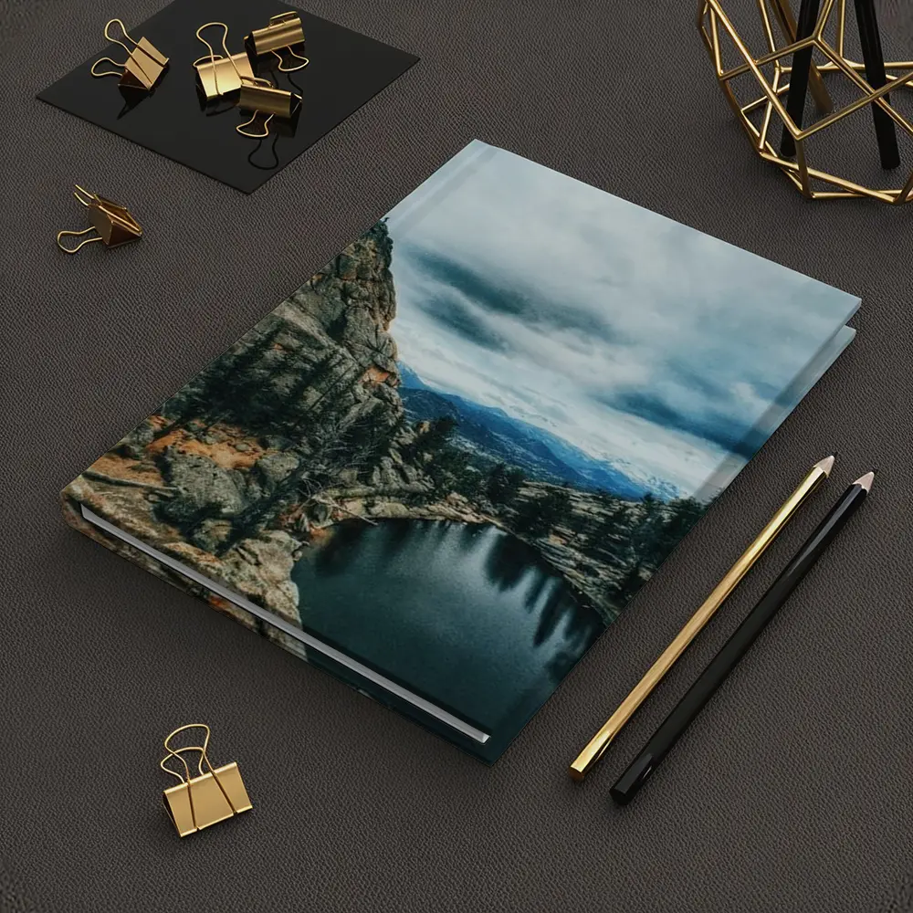 Mountain Lake Rocky Cliff Cloudy Sky – Notebooks