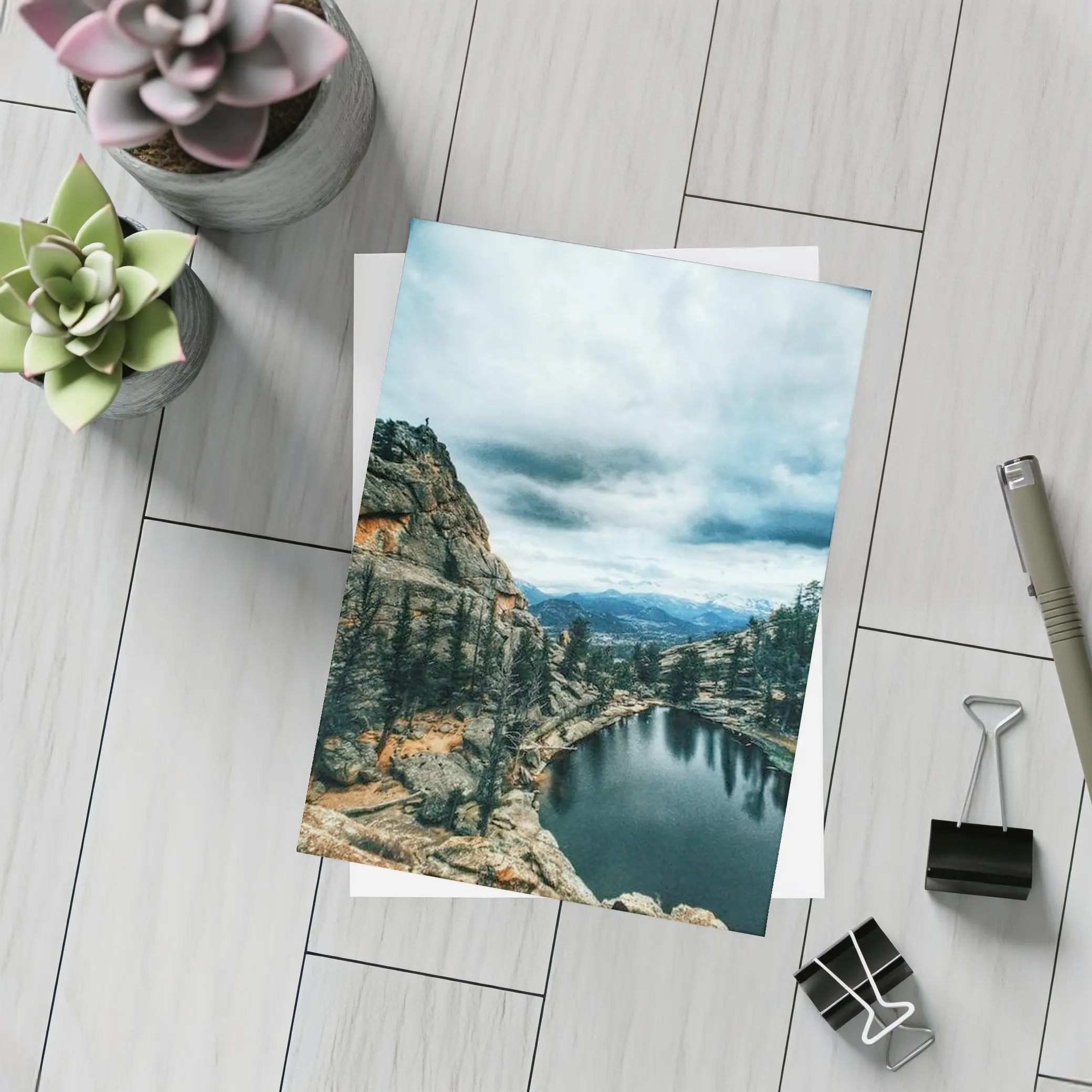 Mountain Lake Rocky Cliff Cloudy Sky – Postcards