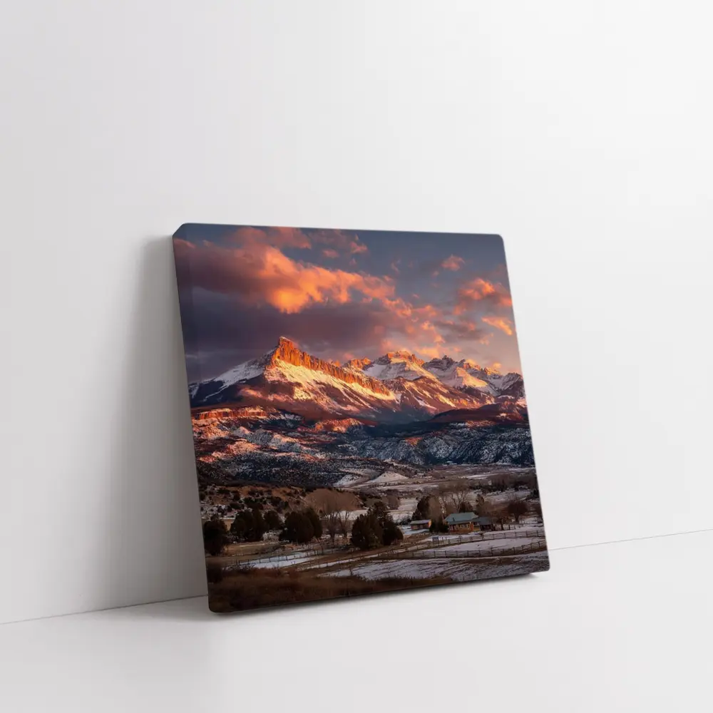 Rocky Mountain Sunset Winter Farm Landscape – Wall Art