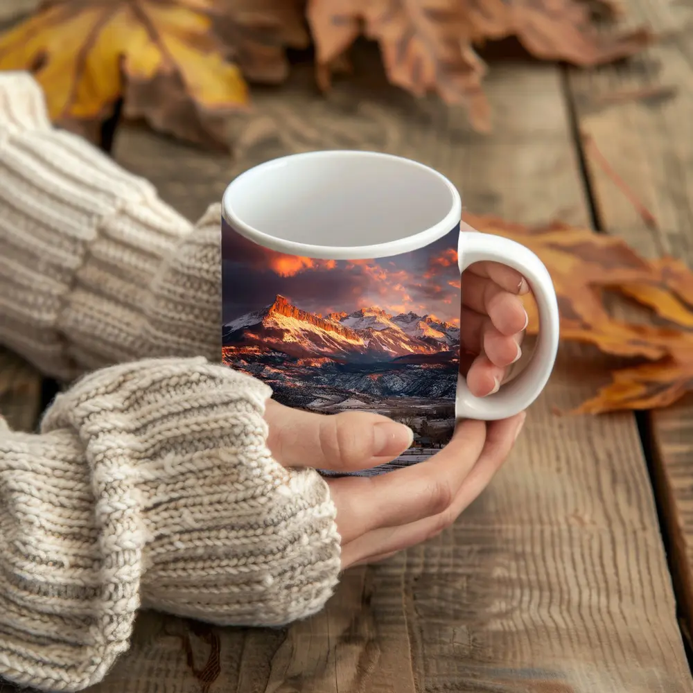 Rocky Mountain Sunset Winter Farm Landscape – Mugs