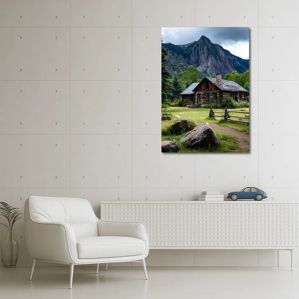 Rustic Log Cabin Rocky Mountain Landscape – Wall Art