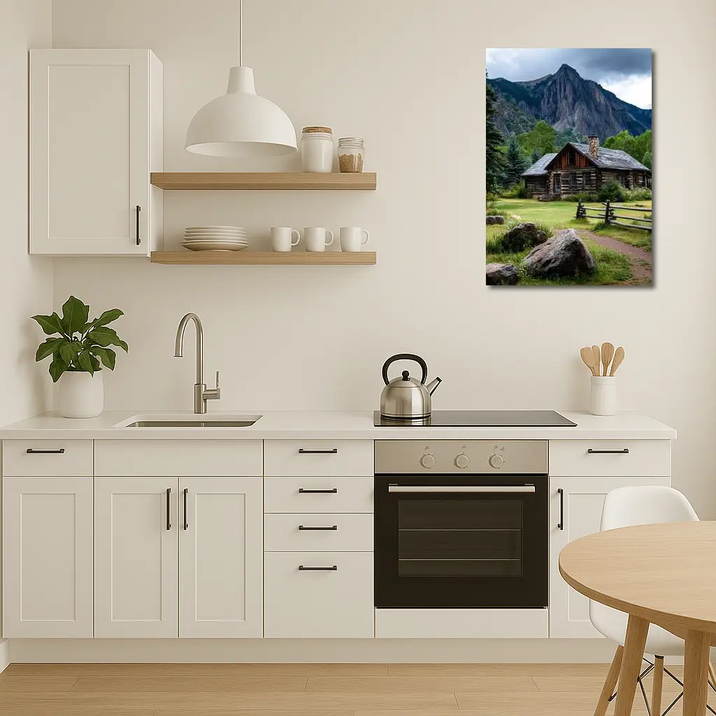 Rustic Log Cabin Rocky Mountain Landscape – Wall Art