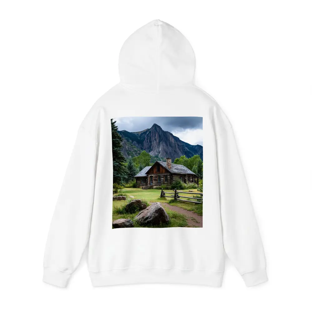 Rustic Log Cabin Rocky Mountain Landscape – Hoodies