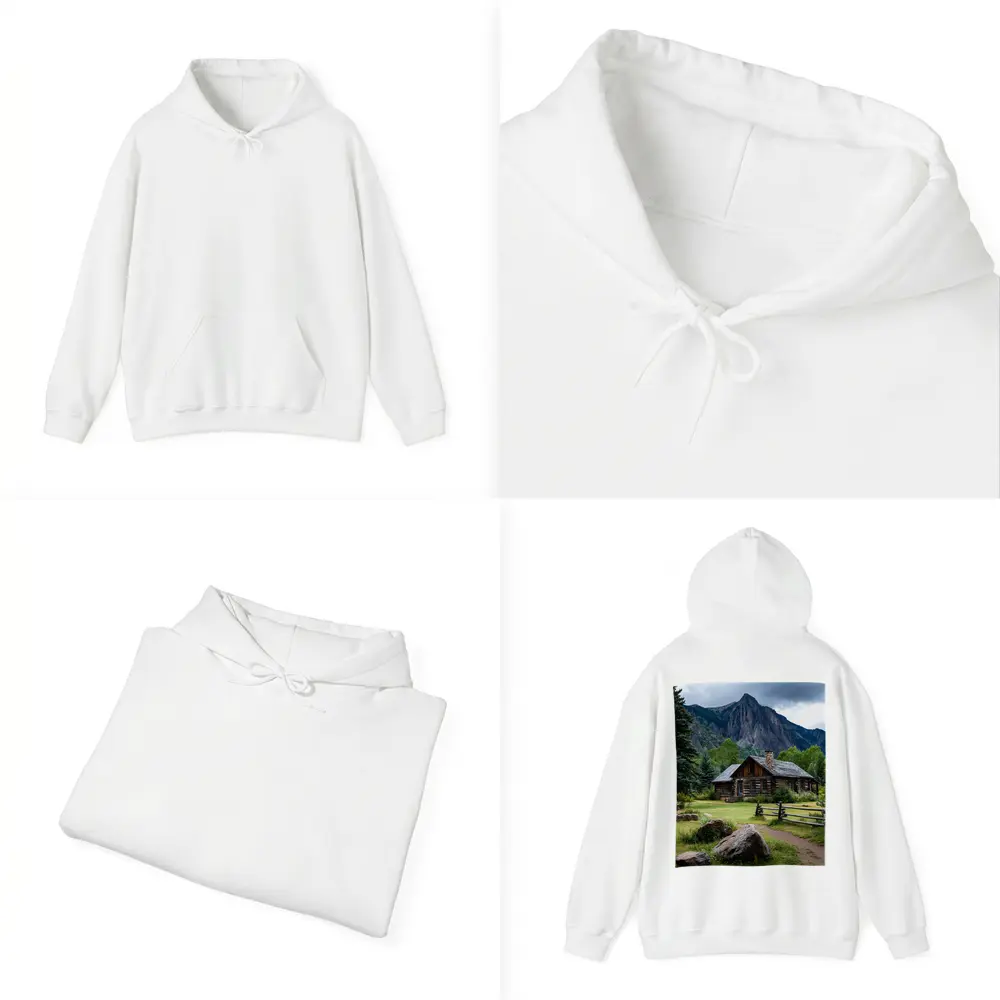 Rustic Log Cabin Rocky Mountain Landscape – Hoodies