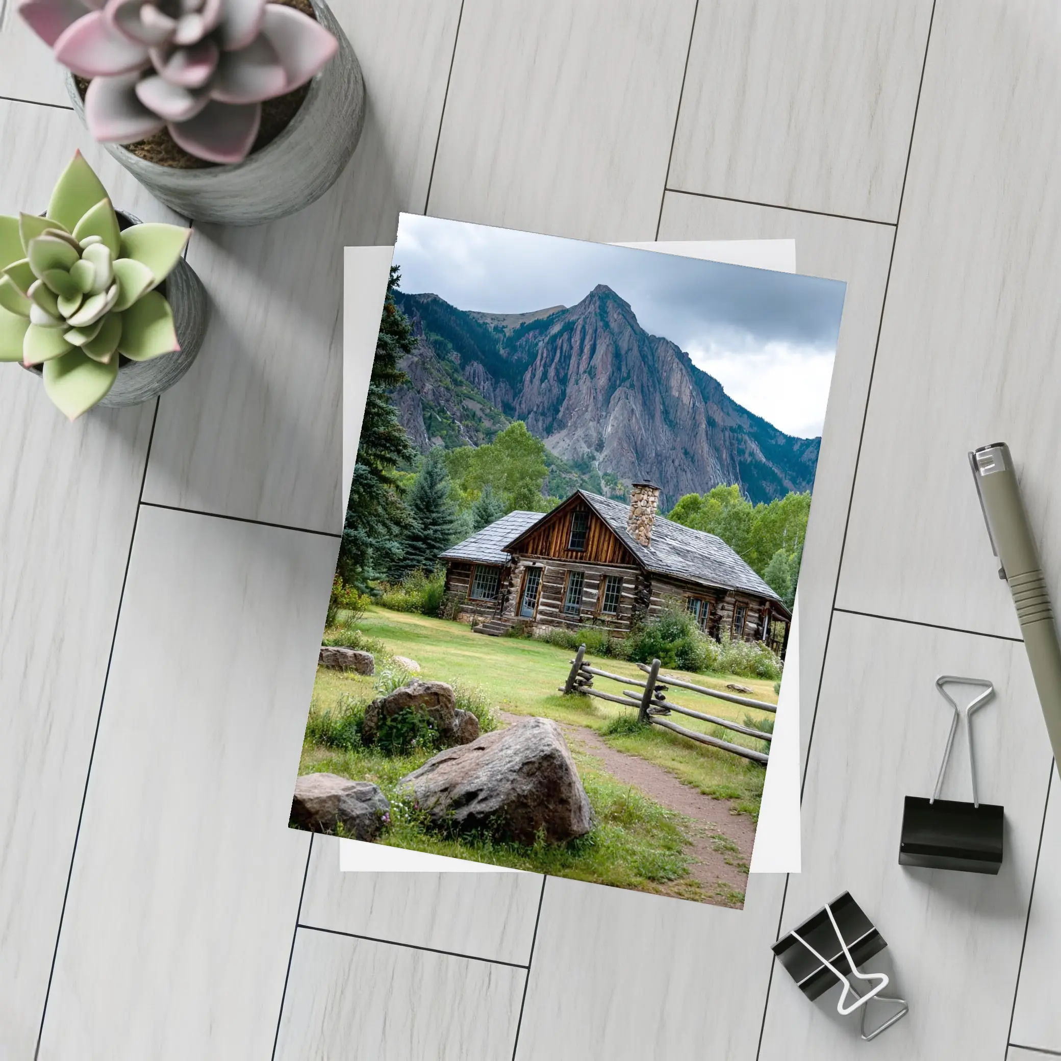 Rustic Log Cabin Rocky Mountain Landscape – Postcards