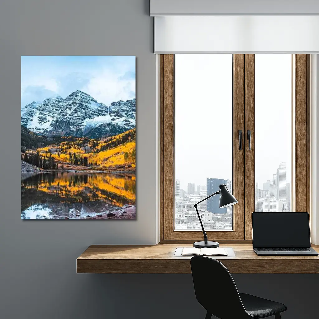 Maroon Bells Snow Autumn Lake Reflection – Wall Art